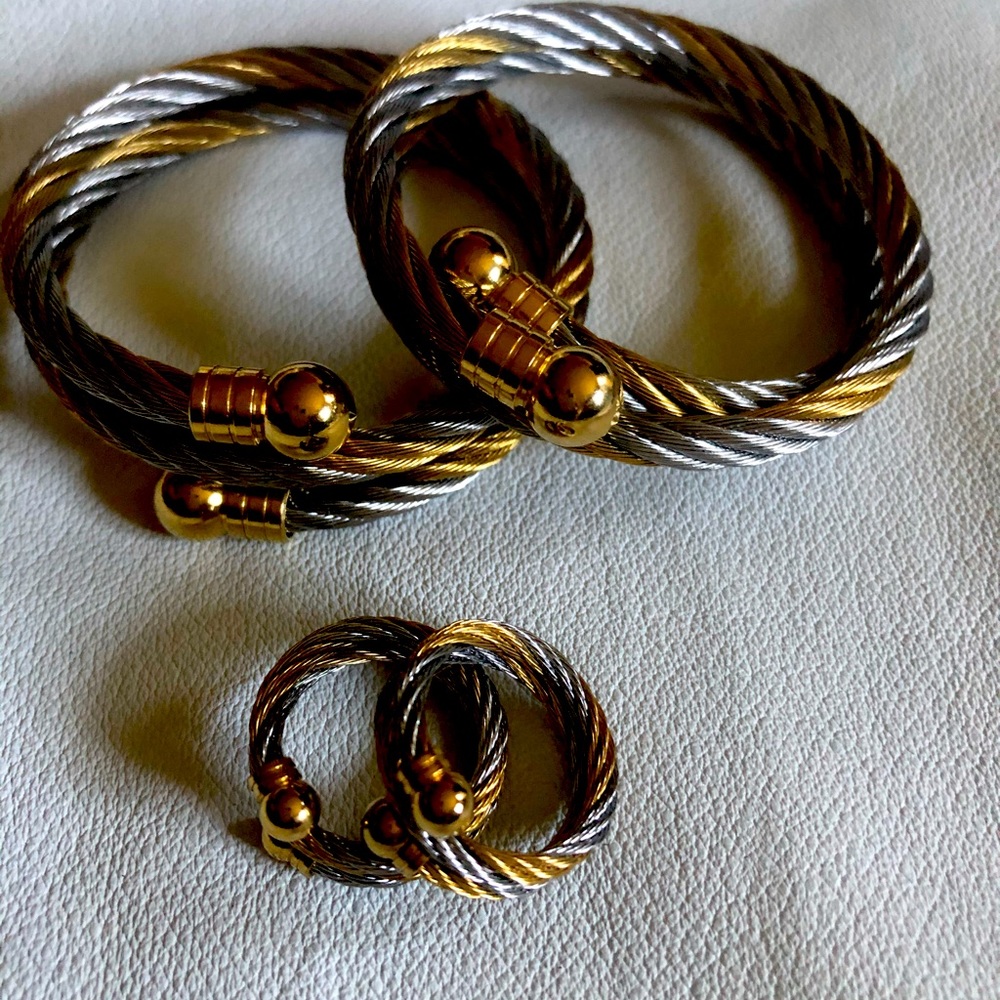 Titanium Gold & Silver Wrap Bangle & Ring (Set)